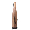 The Riven Cambium Elk Bugle Tube features a tall design, crafted from natural tonewood with a smooth finish, black base, and carrying loop. "RIVEN" and a square logo are engraved vertically on the front.