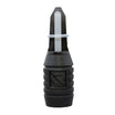 The Riven Menace is a black cartridge-style tattoo needle with a ribbed grip, clear plastic tip, and visible white internal needle—crafted with precision for exceptional control.